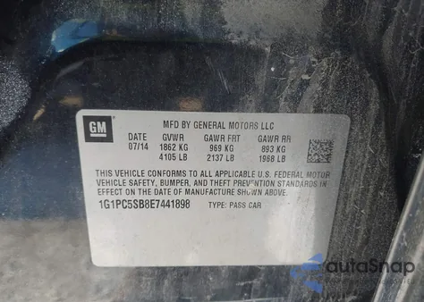 2014 Chevrolet Cruze 1Lt Auto z USA, uszkodzony, nr VIN 1G1PC5SB8E7441898